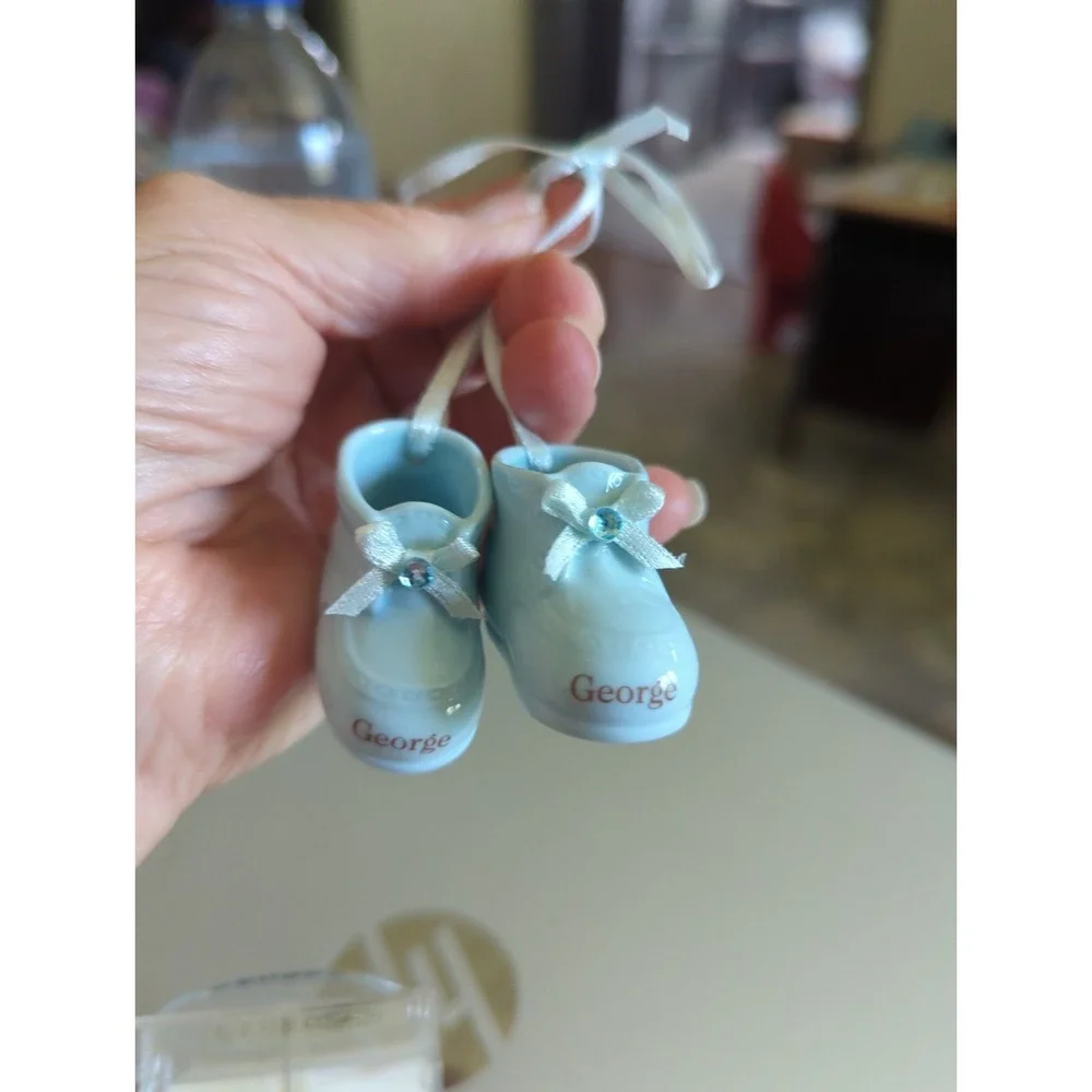 Vintage Russ Berrie Name Porcelain Baby Boy Booties Ornament 